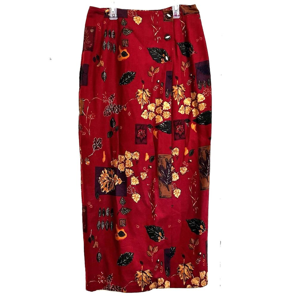 Intriguing Threads Vintage Wrap Maxi Skirt Size 10 Button Closure Fall Color